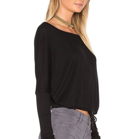 Oversized Hunter Dark Green Cropped Long Sleeve Drawstring Tee. Medium. New NWT - Picture 2 of 9